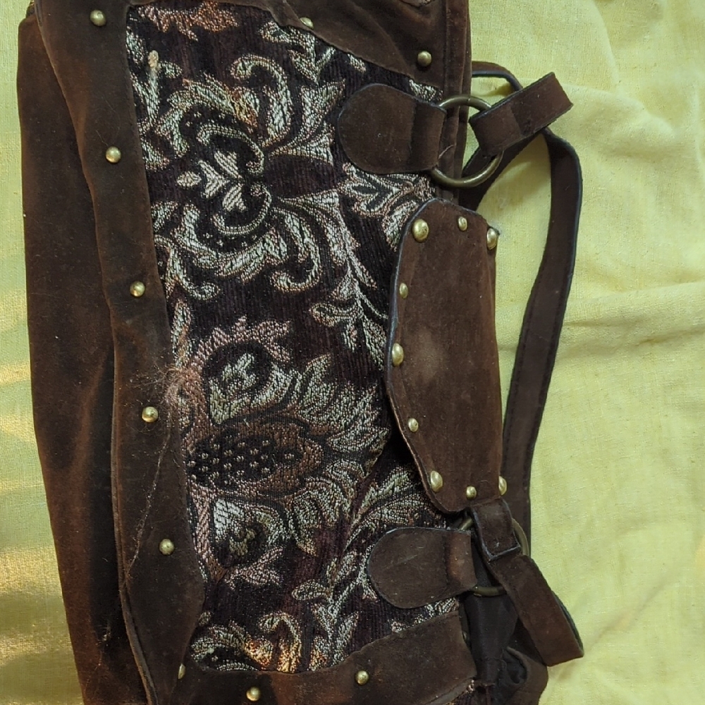 Brown Suede and Tapestry Shoulder Bag